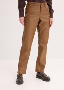 bonprix Femei Pantaloni din imitație de piele cu talie comodă, maro, 40