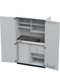 Kastkeuken met vleugeldeuren, 2-pits keramische kookplaat van glas, wasbak rechts, wit, 1956 x 1200 x 650 mm