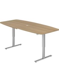 Konferenztisch, BxT 2200 x 1030 mm, elektrisch h&ouml;henverstellbar 720 - 1190 mm, Eiche-Dekor