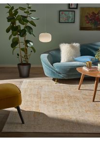 benuta Nest Tapis Vintage lavable Miray Beige/Jaune 120x170 cm - Tapis poil ras / effet us&eacute;