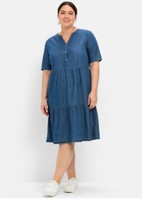 sheego Damen Jeanskleid mit Volants in blue denim ,Gr&ouml;&szlig;e 40, Witt, 100% Baumwolle