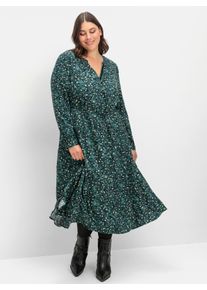 sheego Damen Blusenkleid mit Tunnelzug in der Taille in tiefgr&uuml;n-gemustert ,Gr&ouml;&szlig;e 58, Witt, 100% Viskose