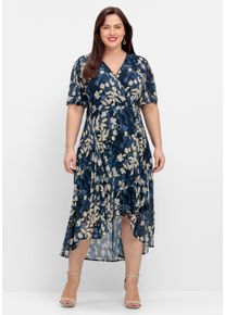 sheego Damen Chiffonkleid in Wickeloptik, mit Bl&auml;tterprint in nachtblau-gemustert ,Gr&ouml;&szlig;e 40, Witt, 100% Polyester