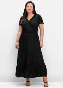 sheego by Joe Browns Damen Maxikleid in Wickeloptik, mit Stufenvolant in schwarz ,Gr&ouml;&szlig;e 40, Witt, 100% Viskose. Spitze: 100% Baumwolle