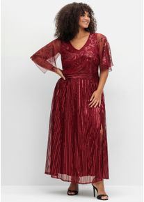 sheego Dames Avondjurk met pailletten in donkerrood ,maat 46, Witt, 100% Polyester