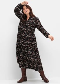 sheego Damen Maxikleid mit Alloverprint in schwarz bedruckt ,Gr&ouml;&szlig;e 40, Witt, 100% Viskose