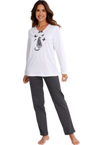 Damer Pyjamas med kattmotiv vit-svart, tryckt Gr&ouml;&szlig;e 52/54