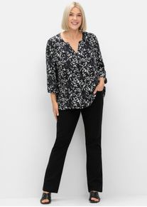 sheego Damen Tunika mit 3/4-Arm und Alloverprint in schwarz-wei&szlig; gemustert ,Gr&ouml;&szlig;e 40, Witt, 100% Viskose