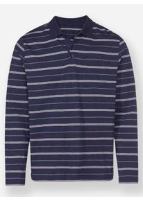 Marco Donati Heren Poloshirt met lange mouwen en blijvend schitterend streeppatroon in marine gestreept ,maat 44/46, Witt, 100% Katoen