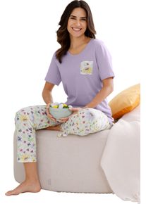 Damer Pyjamas med fj&auml;rils- och blomm&ouml;nster syren-ecru-med tryck Gr&ouml;&szlig;e 52/54