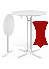 Casaria Mesa de bar blanca 110x70cm + funda de mesa de bar roja &Oslash;70cm