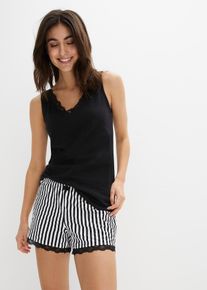 Kort pyjamas med tunn spets - svart - storlek 44/46 (L) - bonprix