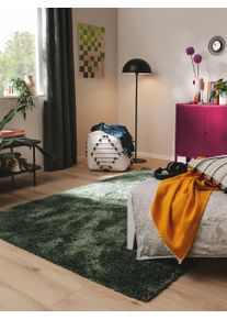 Tapis poil ras shaggy Ricky Vert 80x150 cm - Tapis poil court design moderne pour salon