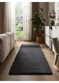 benuta Pure Couloir en laine Beads Anthracite 70x200 cm - Tapis en fibres naturelles
