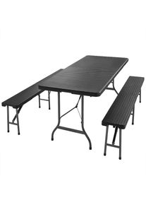 Casaria Bierbank Set Malm&ouml; 3-delig Zwart Kunststof