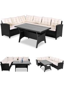 Casaria Polyrotan Loungeset Zwart/Cr&egrave;me WPC tafelblad