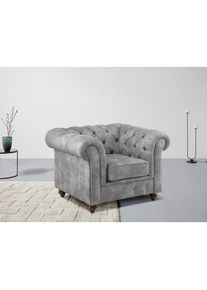 Home Affaire, Sessel &raquo;Chesterfield B/T/H: 105/69/74 cm&laquo; mit hochwertiger Knopfheftung, auch in Leder, hellgrau, Luxus-Microfaser (94% Polyester, 5% 