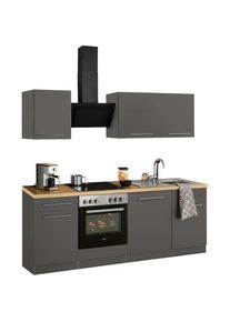 Wiho-K&uuml;chen wiho K&uuml;chen, K&uuml;chenzeile &raquo;Unna&laquo; mit E-Ger&auml;ten, Breite 220 cm, K&uuml;che: grau + Korpus: anthrazit + Arbeitsplatte: Sonoma eichefarben,