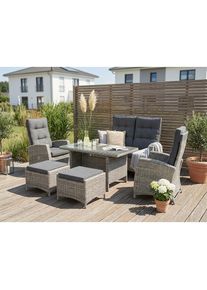 Konifera, Garten-Essgruppe &raquo;Monaco&laquo; Set, 1x2er Sofa, 2x Sessel, 2x Hocker, 1x Tisch 120x70x66cm, inkl. Auflagen, 16 Stk. tlg. Polyrattan, Aluminium, 