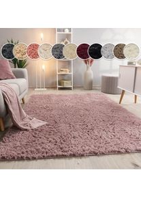 Paco Home, Hochflor-Teppich &raquo;Silky 591&laquo; rechteckig 37 mm H&ouml;he Uni-Farben, besonders weich und kuschelig, rosa, Polyester, B : 60 cm 1 Stk. - 37 mm, 