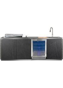 Buschbeck, Outdoor-K&uuml;che &raquo;Derby&laquo; grau marmorierte Keramikverkleidung, BxTxH: 253x110x143 cm, K&uuml;che: grau + Front: grau + Korpus: grau + Arbeitsplatte: