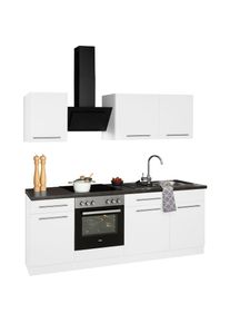 Wiho-K&uuml;chen wiho K&uuml;chen, K&uuml;chenzeile &raquo;Unna&laquo; mit E-Ger&auml;ten, Breite 220 cm, K&uuml;che: grau + Korpus: wei&szlig; + Arbeitsplatte: Granit schwarz,