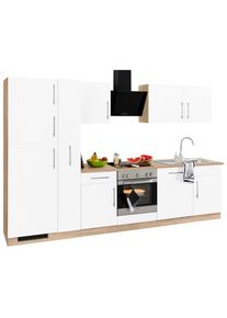 Wiho-K&uuml;chen wiho K&uuml;chen, K&uuml;chenzeile &raquo;Cali&laquo; mit E-Ger&auml;ten und K&uuml;hl-Gefrierkombination, Breite 310 cm, K&uuml;che: braun + Korpus: Sonoma Eiche Nachbildung + 