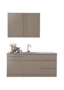 Wiho-K&uuml;chen wiho K&uuml;chen, K&uuml;che &raquo;Chicago&laquo; wahlweise mit E-Ger&auml;ten, Breite 180 cm, K&uuml;che: braun + Front: Tr&uuml;ffel Glanz + Korpus: tr&uuml;ffelfarben + Arbeitsplatte: 