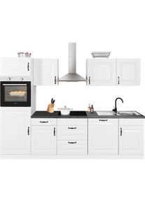 Wiho-K&uuml;chen wiho K&uuml;chen, K&uuml;chenzeile &raquo;Erla&laquo; ohne E-Ger&auml;te, Breite 280 cm, K&uuml;che: grau + Korpus: wei&szlig; + Arbeitsplatte: Granit schwarz,