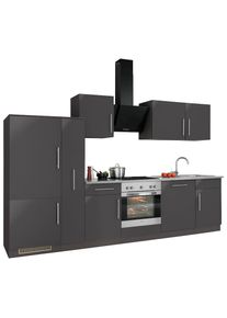Wiho-K&uuml;chen wiho K&uuml;chen, K&uuml;chenzeile &raquo;Cali&laquo; ohne E-Ger&auml;te, Breite 310 cm, K&uuml;che: grau + Korpus: anthrazit matt + Arbeitsplatte: Canvas Grau,