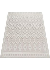 Paco Home, Teppich &raquo;Livorno 671&laquo; rechteckig 14 mm H&ouml;he Uni-Farben, Scandi, Rauten Muster, Hoch-Tief Effekt, Outdoor geeignet, creme, Polypropylen, B :