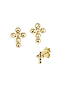 Firetti, Unisex, Paar Ohrstecker &raquo;Schmuck Geschenk Silber 925 Ohrschmuck Kreuz&laquo; Made in Germany, gelbgoldfarben, Niedlicher Kinderschmuck