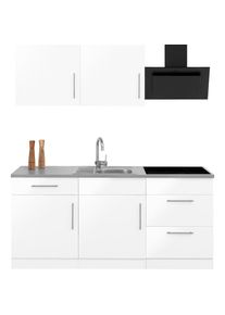 Wiho-K&uuml;chen wiho K&uuml;chen, K&uuml;che &raquo;Cali&laquo; wahlweise mit E-Ger&auml;ten, Breite 180 cm, K&uuml;che: wei&szlig; + Front: Wei&szlig; Glanz + Korpus: wei&szlig; + Arbeitsplatte: Canvas Grau,