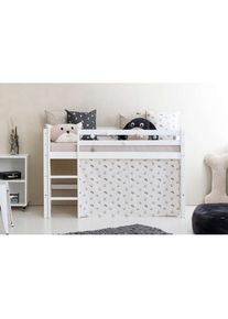 Hoppekids, Hochbett &raquo;ECO Dream, Kinderbett, Spielbett, Halbhohes Bett aus Massivholz&laquo; inkl. Vorhang-Set Creator, Bettgr&ouml;&szlig;e & Matratze w&auml;hlbar, Wei&szlig; + 