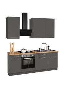 Wiho-K&uuml;chen wiho K&uuml;chen, K&uuml;chenzeile &raquo;Unna&laquo; ohne E-Ger&auml;te, Breite 220 cm, K&uuml;che: grau + Korpus: anthrazit + Arbeitsplatte: Sonoma eichefarben,