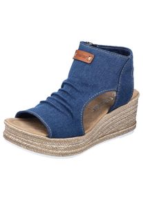 Rieker, Damen, Schaftsandale , Keilsandalette, Sommerschuh, Plateausohle, in veganer Verarbeitung, jeansblau, 38, Sandale in trendiger 