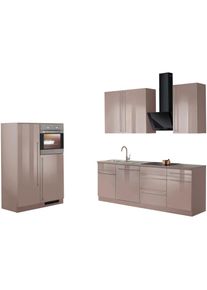 Wiho-K&uuml;chen wiho K&uuml;chen, K&uuml;chenzeile &raquo;Chicago&laquo; ohne E-Ger&auml;te, Breite 330 cm, K&uuml;che: natur + Korpus: tr&uuml;ffelfarben + Arbeitsplatte: Canvas Grau,