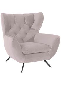 3C Candy, Sessel &raquo;Beatrice Ohrensessel mit Knopfheftung im R&uuml;cken&laquo; bequemer Retro Solit&auml;rsessel auch in Cord und Fellimitat, altrosa, Samt-Optik (100%