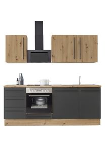 KOCHSTATION, K&uuml;chenzeile &raquo;KS-Florida mit 38mm starker Arbeitsplatte&laquo; Breite 220 cm, wahlweise mit E-Ger&auml;ten, Soft-Close-Funktion, K&uuml;che: schwarz + 