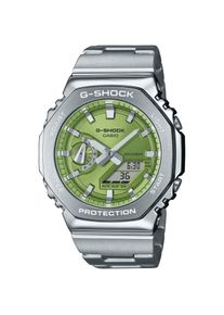 Casio G-SHOCK, Damen, Chronograph Quarzuhr Armbanduhr,Herren,digital,bis 20bar wasserd.,Edelstahlarmband, silberfarben-lindgr&uuml;n, Modischer 