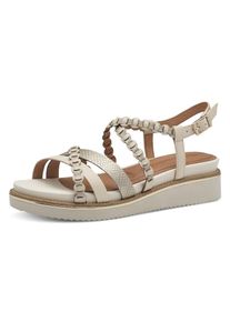 Tamaris, Damen, Keilsandalette , Riemchensandale, Sommerschuh mit verstellbarer Schnalle, creme, 38, Sandalette mit Riemchen in Flechtoptik und 