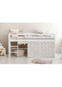 Hoppekids, Hochbett &raquo;ECO Dream, Kinderbett, Spielbett, Halbhohes Bett aus Massivholz&laquo; inkl. Vorhang-Set Creator, Bettgr&ouml;&szlig;e & Matratze w&auml;hlbar, Wei&szlig; + 