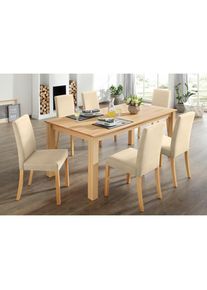 Home Affaire, Essgruppe Set, 7 Stk. tlg. Tischgruppe im Landhaus Stil, Tisch, 6 St&uuml;hle, beige +, beige +, Gestell aus Massivholz
