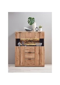 Innostyle, Highboard &raquo;Donna Highboard, 122x144x42 (BxHxT)&laquo; 1 Stk. tlg. Beleuchtung optional bestellbar, 3 t&uuml;rig, 2 Schubkasten, Softclose, Wildeiche 