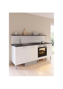 Optifit, K&uuml;che &raquo;Lilly&laquo; Breite 210, wahlweise mit E-Ger&auml;ten, K&uuml;che: wei&szlig; + Front: wei&szlig; + Korpus: wei&szlig; + Arbeitsplatte: Black Stone, B/H/T: 210 cm x 90 