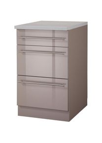 Wiho-K&uuml;chen wiho K&uuml;chen, Unterschrank &raquo;Chicago&laquo; 50 cm breit mit 2 Ausz&uuml;gen, Front: Tr&uuml;ffel Glanz, Korpus: Tr&uuml;ffel. Arbeitsplatte: Canvas Grau, B/H/T: 50 cm x 85 