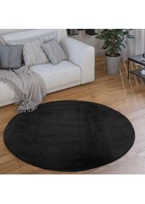 Paco Home, Teppich &raquo;Cadiz 630&laquo; rund 14 mm H&ouml;he Kurzflor, Uni-Farben, besonders weich, waschbar, Wohnzimmer, schwarz, Polyester, &Oslash; 160 cm 1 Stk. - 14 