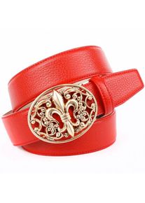 Anthoni Crown, Herren, Lederg&uuml;rtel mit Lilien Emblem, rot, 85, Keine Dornschlie&szlig;e und keine L&ouml;cher im Leder
