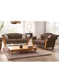 Home Affaire, Polstergarnitur &raquo;Milano, bequem durch Federkern, Landhaus Stil, geschwungene Armlehnen&laquo; 2 Stk. tlg. 2-Sitzer und 3-Sitzer, braun,