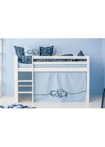 Hoppekids, Hochbett &raquo;ECO Dream, Kinderbett, Spielbett, Halbhohes Bett aus Massivholz&laquo; inkl. Vorhang-Set Creator, Bettgr&ouml;&szlig;e & Matratze w&auml;hlbar, Wei&szlig; + 